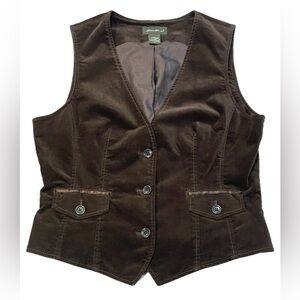 Women’s Vtg Button Up Vest Brown Fitted Waistcoat Corduroy Velvet Western Sz 8